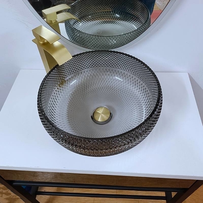 Einzigartige Glasschiff-Becken-Grey Bathroom Grey Crystal Vanity-Countertop-Runde