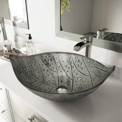 Blatt-milderte geformte große ovale Schiff-Wanne Glas-Gray Countertop