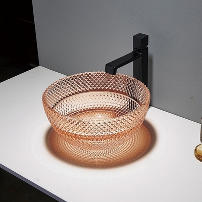 Runde stilvolle Handwaschbecken-Toilette Crystal Amber Color No Hole Faucet