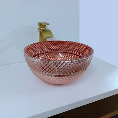 Hinaufkletterndes Glas Rose Gold Vessel Sink Square über Gegen galvanisiert