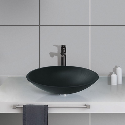 Ovalgeschnittene schwarze runde Schiff-Wanne färbte ausgeglichenes Glas saures Matt Countertop