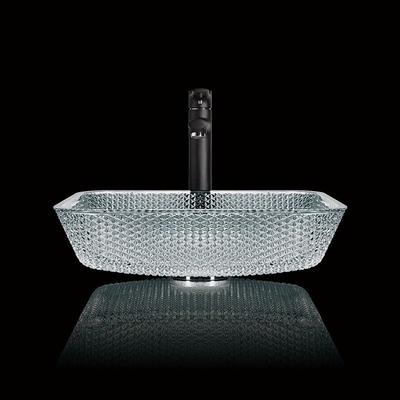 400mm Länge Countertop-Eitelkeit sinkt Crystal Clear Glass Vessel Diamond-Quadrat