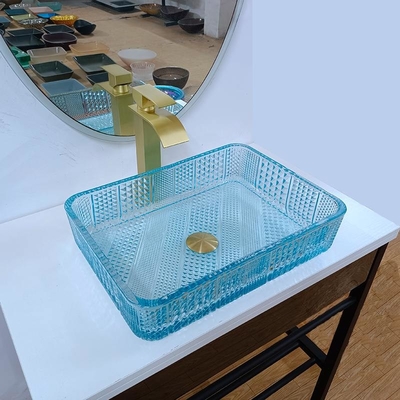 460 mm Länge Rechteckige Spülbecken Glasbadezimmer 330 mm Breite Wasser Blaue Farbe