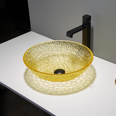 Rundes lackiertes modernes Goldgelb Crystal Wash Basins Low Profile-Glas-12mm