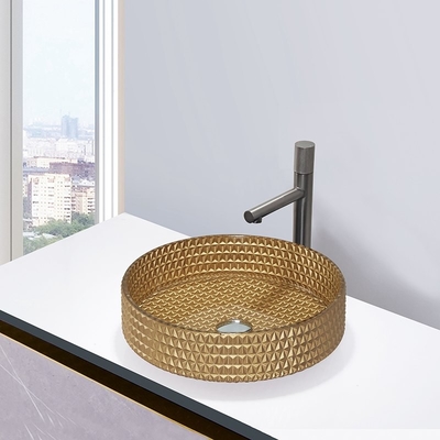 45mm Crystal Glass Wash Basin Gold Farbzylinderform-Badezimmer-Eitelkeits-Wanne