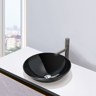 420mm ausgeglichene Glaswannen-Schwarz-Badezimmer Countertop-Waschbecken