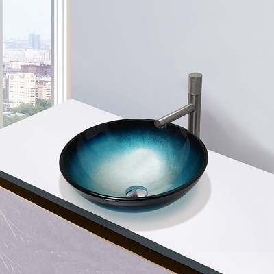 Badezimmer-ausgeglichenes Glaswannen-schwarze blaue runde Waschbecken-Schüssel-einfaches sauberes