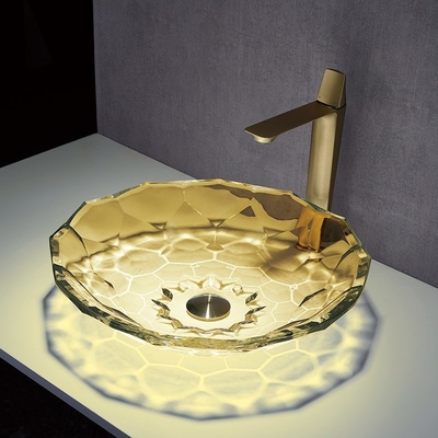 Soem-Kugelform-Glaswaschbecken-Crystal Vessel Sinks Yellow Color-Countertop