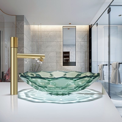 Hellgrüne Farbe Crystal Glass Wash Basin Football formen Countertop-Becken-Schüssel