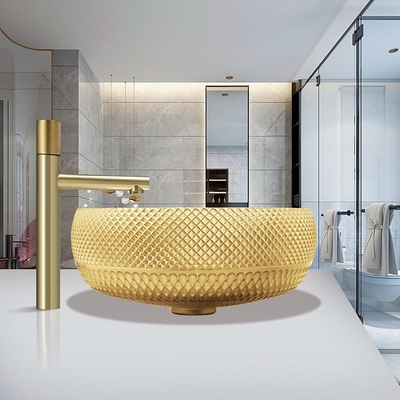 Goldfarbecountertop-Wannen des 45mm Ablaufloch-Glaswaschbecken-18K für Restaurant