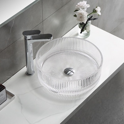 Moderne vertikale Streifen Crystal Clear Glass Wash Basins, die Badezimmer-Becken-Wannen druckgießen