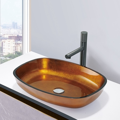Foliengold milderte Glas Waschbecken, die Glasschüssel-Melonen-Formbadezimmerschiff sinkt