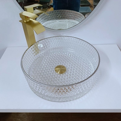 10 Zoll-Glaswaschbecken-freie stehende künstlerische Glasschiff-Schüssel mit silbernem Rand