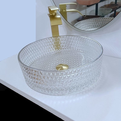 10 Zoll-Glaswaschbecken-freie stehende künstlerische Glasschiff-Schüssel mit silbernem Rand