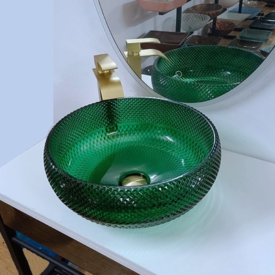 Grüne Glasschiff-Becken-Eitelkeit Diamond Mordern Round Bathroom
