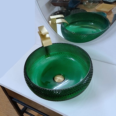 Grüne Glasschiff-Becken-Eitelkeit Diamond Mordern Round Bathroom