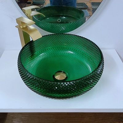 Grüne Glasschiff-Becken-Eitelkeit Diamond Mordern Round Bathroom