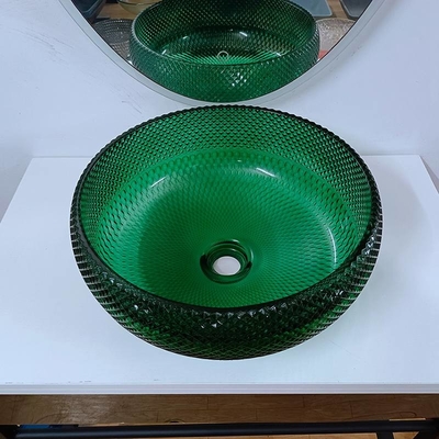 Grüne Glasschiff-Becken-Eitelkeit Diamond Mordern Round Bathroom