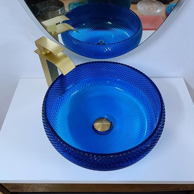 Italienischer Entwurfs-blaue Glaswannen-Schüssel 16,5 Zoll-rundes Glas über Gegenbecken