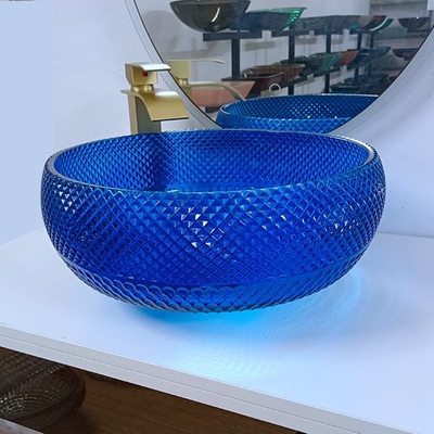 Italienischer Entwurfs-blaue Glaswannen-Schüssel 16,5 Zoll-rundes Glas über Gegenbecken