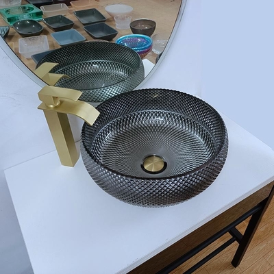 180mm italienischer Entwurfs-silberne Badezimmer-Wannen-Schüssel ringsum blaue Tischplatte-Gegenwaschbecken