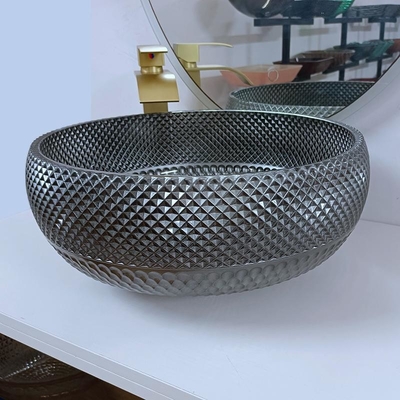 180mm italienischer Entwurfs-silberne Badezimmer-Wannen-Schüssel ringsum blaue Tischplatte-Gegenwaschbecken