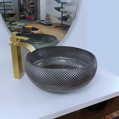180mm italienischer Entwurfs-silberne Badezimmer-Wannen-Schüssel ringsum blaue Tischplatte-Gegenwaschbecken