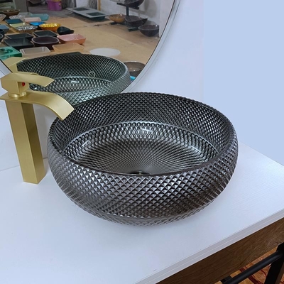 180mm italienischer Entwurfs-silberne Badezimmer-Wannen-Schüssel ringsum blaue Tischplatte-Gegenwaschbecken