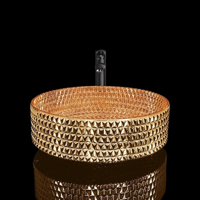 Eitelkeits-Runden-Badezimmer-Becken chromierte Gold Diamond Shape Crystal Glass