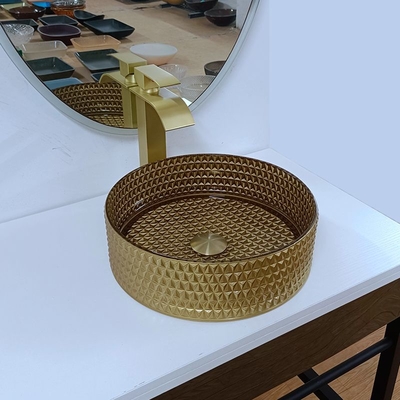 Rundes Goldglasschiff-Wannen-Diamond Table Top Bowl Wash-Becken Crystal Bathroom