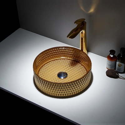 Rundes Goldglasschiff-Wannen-Diamond Table Top Bowl Wash-Becken Crystal Bathroom
