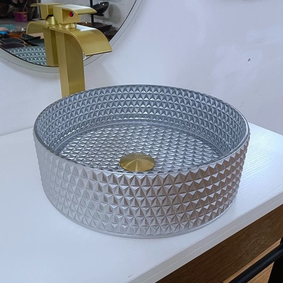 Tischplatte-Waschbecken-Silber-Farbe der neuesten Mode, rundes Wannen-Schüssel-Badezimmer 360*360*112mm