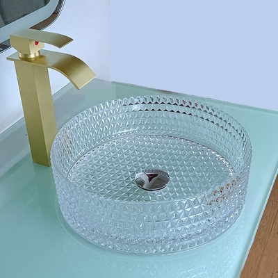 12mm Tischplatte-Handwaschbecken 15,5 bewegen transparente Crystal Round Bathroom Sink Basin-Schüssel Schritt für Schritt fort