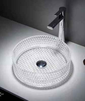 12mm Tischplatte-Handwaschbecken 15,5 bewegen transparente Crystal Round Bathroom Sink Basin-Schüssel Schritt für Schritt fort