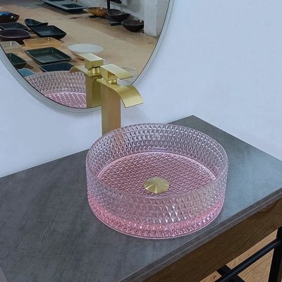 Rosa-unteres rundes Glaswannen-Schüssel-Badezimmer 15 Zoll-Höhe 15,8 Zoll