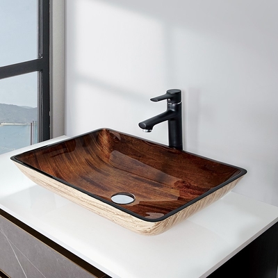 Das 22 Zoll-milderte dunkelbraune Badezimmer-Wanne 12mm das Glas, das mit einem glatten Schiff-Hahn rechteckig ist