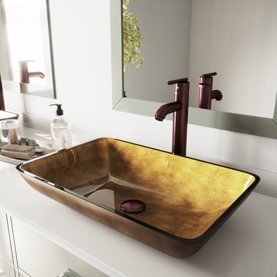 Einfache saubere ausgeglichene Glasschiff-Wannen-grobes Brown-Tischplatte-Waschbecken-Standardgröße