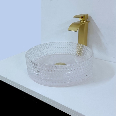 Klarglas-Schiff sinkt Crystal Diamond Table Top Round Wash-Becken 395 * 395 * 120mm
