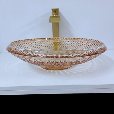 Runde Waschbecken-Schüssel Crystal Glass Amber Color Bathroom L450 * W450 * H120mm