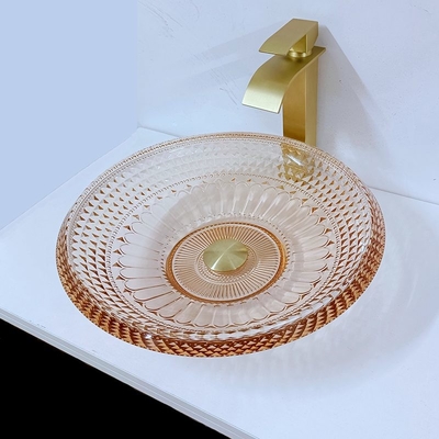 Runde Waschbecken-Schüssel Crystal Glass Amber Color Bathroom L450 * W450 * H120mm