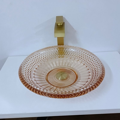 Runde Waschbecken-Schüssel Crystal Glass Amber Color Bathroom L450 * W450 * H120mm