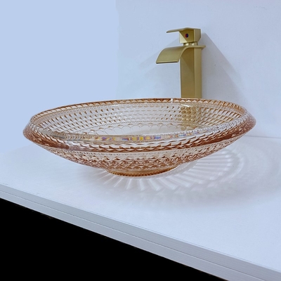 Runde Waschbecken-Schüssel Crystal Glass Amber Color Bathroom L450 * W450 * H120mm