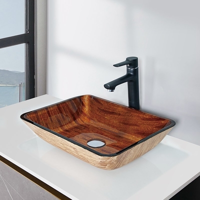 Rechteckige Soem-Badezimmer-Waschbecken streifen Brown-handgemachte ausgeglichene Glasschiff-Wanne ab