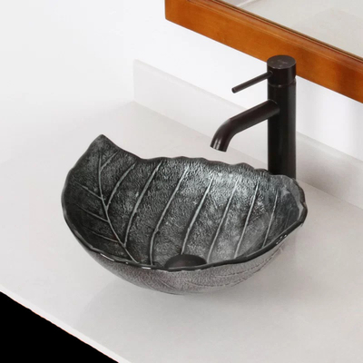Blatt-milderte geformte große ovale Schiff-Wanne Glas-Gray Countertop