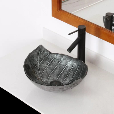 Blatt-milderte geformte große ovale Schiff-Wanne Glas-Gray Countertop