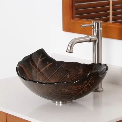 180mm Blatt geformte Countertop-Waschbecken-12mm starke Brown heiße geschmolzene und Handzeichnung