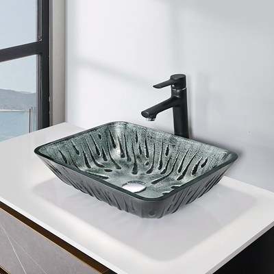 Gray Rectangular Vessel Sink Hot-Schmelzhandzeichnende ausgeglichene Glaseitelkeits-Wanne