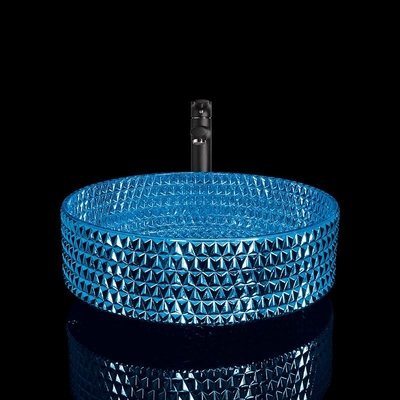 Galvanisiertes blaues modernes Glaswaschbecken, blaue Glasschiff-Wanne