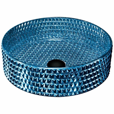 Galvanisiertes blaues modernes Glaswaschbecken, blaue Glasschiff-Wanne