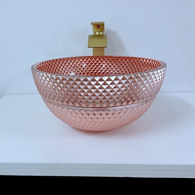 Hinaufkletterndes Glas Rose Gold Vessel Sink Square über Gegen galvanisiert